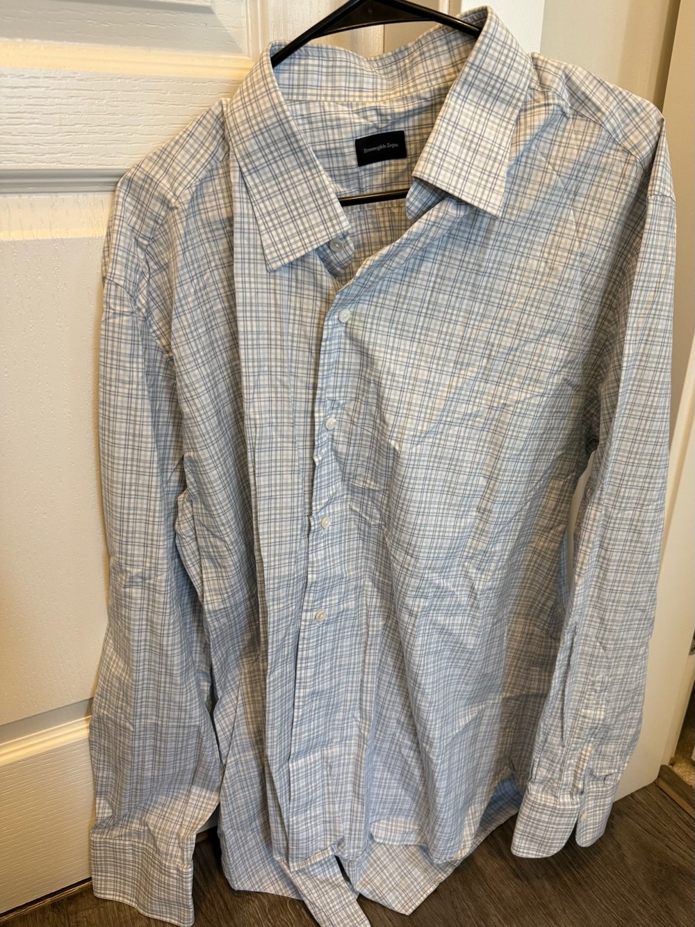 Ermenegildo Zegna Light Blue and White Plaid Dress Shirt